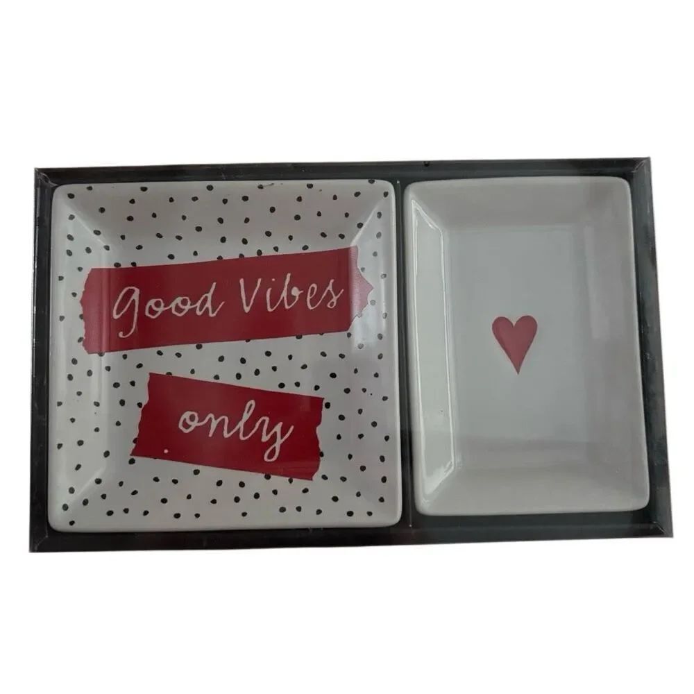 Good Vibes Only Heart Ceramic Trinket Tray Set *New*